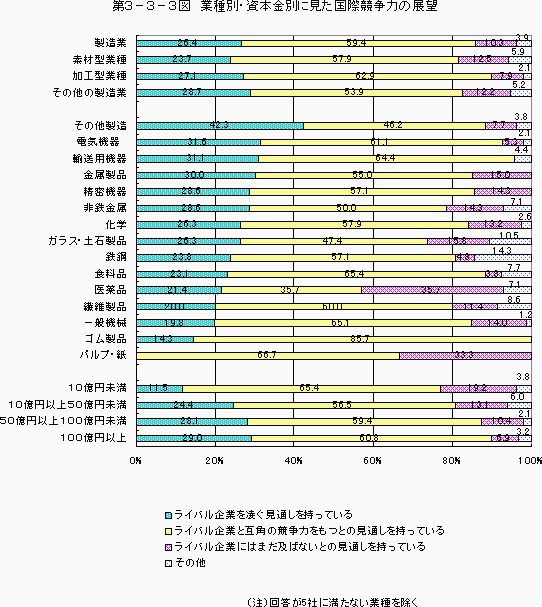 第3-3-3図 業種別,資本金別に見た国際競争力の展望